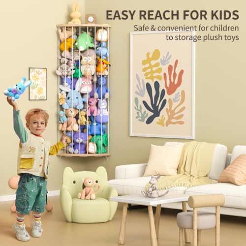 Jtksfcl Stuffed Animal Storage Wood Corner Plush Toys Holder - Image 4