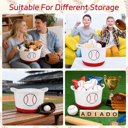 Baseball Woven Basket-Cute Cotton Rope Gift Basket Embroidered Baseball - Image 6