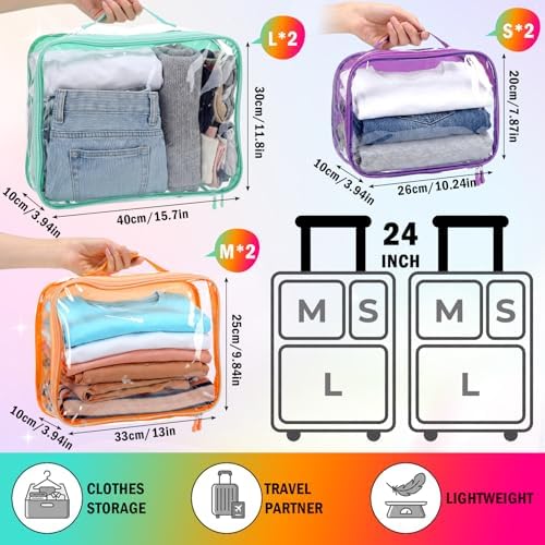 6 Pcs Clear Packing Cubes for Travel Luggage Organizer Bag Rainbow - Image 3