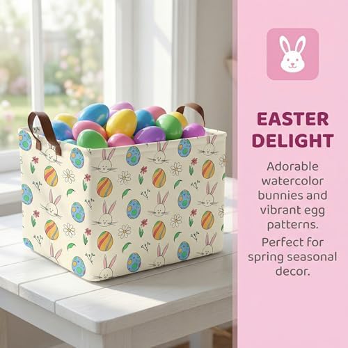 Large Cute Easter Basket for Kid Empty Gift Baby Rectangle Storage Bin Bunny - Image 2