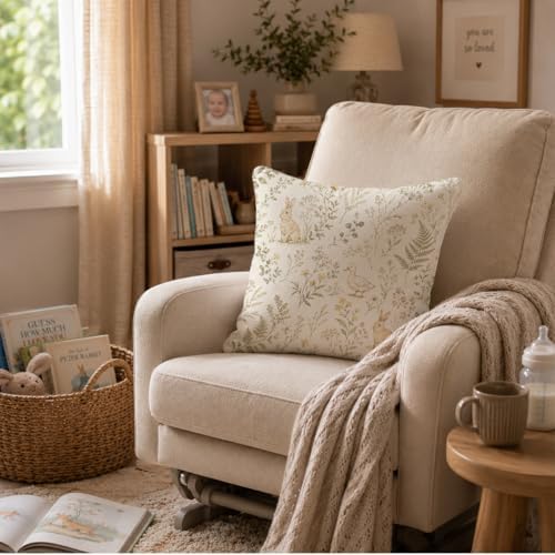 Vintage Easter Bunny Wildflower Throw Pillow Cover 18x18 - Image 2