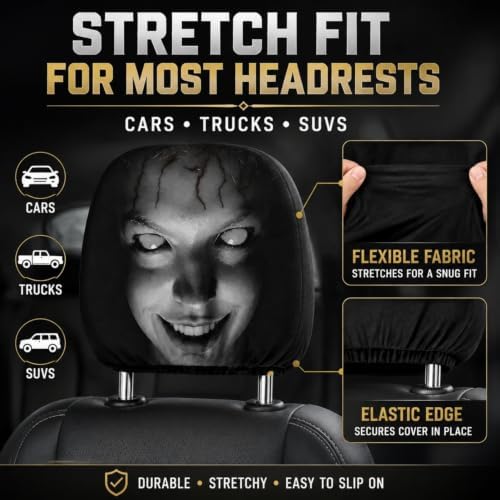 2PCS Ghost Face Headrest Covers – Scary Headrest Covers - Image 2
