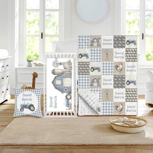 Custom Baby Boy Minky Crib Bedding Set, Farm Cow Bedding 3 Pcs Set by Duckbe
