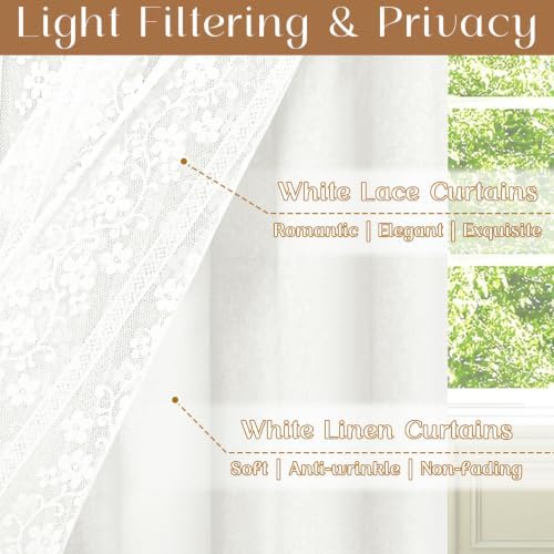 ASPMIZ Linen Kitchen Curtains Double Layer Kitchen Window Curtains 24 Inch - Image 2
