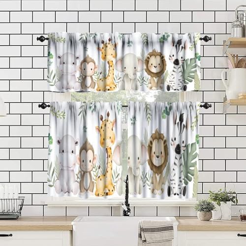 Kids Animals Curtains Valance for Baby Boys Girls Nursery Bedroom Watercolor - Image 4