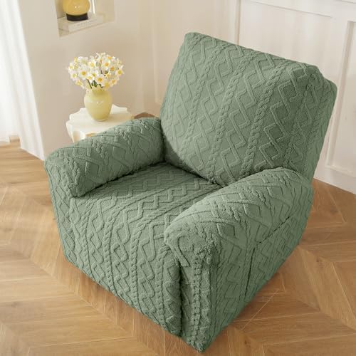 vctops Sage Green Recliner Chair Covers 4 Pieces, Geometric Jacquard Plush - Image 7