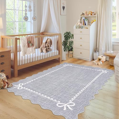 GarveeHome Scalloped Bow Rug 3x5 Washable Grey Rugs by GarveeHome