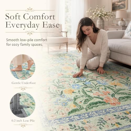 Wonnitar Machine Washable 5x7 Area Rug, Boho Floral Rugs - Image 3