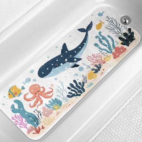 LNOND Bath Mat for Tub for Kids, Toddler Bathtub mat Non Slip, Whales and Coral by Lnond