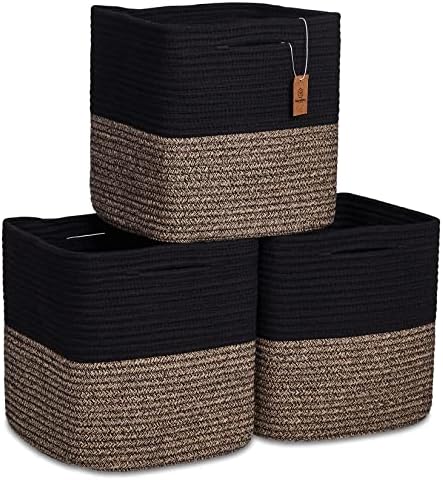NaturalCozy Storage Cubes 11 Inch Cotton Rope Woven Baskets by NaturalCozy