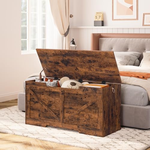 HOOBRO Storage Bench, 39.4” Retro Wooden Storage Chest - Image 2