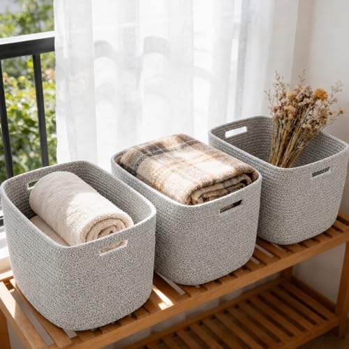 3 Pack Woven Baskets, Storage Baskets by HZFTJOY
