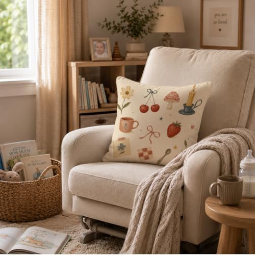 Vintage Coquette Cherry Bow Throw Pillow Cover 18x18 - Image 2