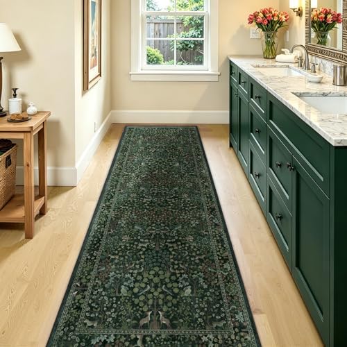 Dark Green Woodland 2.6x8 Runner Rug - Image 4