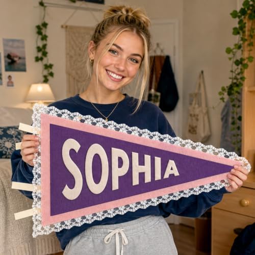 Personalized Felt Name Pennant Flag Custom Lace Dorm Room Decor by DUNACO