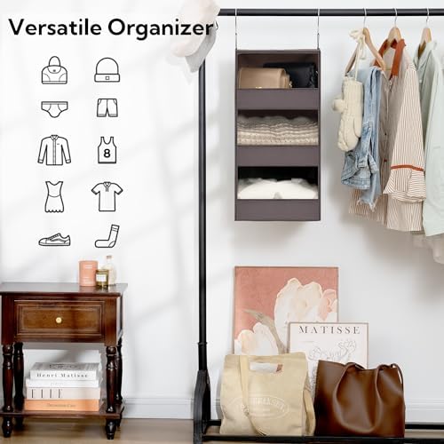GRANNY SAYS 3-Shelf Hanging Closet Organizer, Foldable Storage, Dark Brown - Image 4