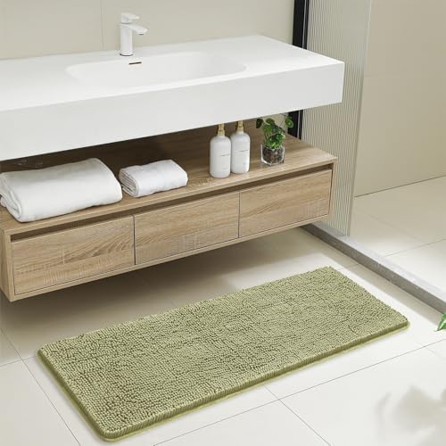 Chenille Bathroom Runner Rug 17"x47" Sage Green, Plush Bath Mat - Image 7