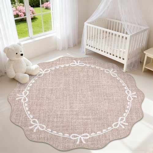 GarveeHome 6ft Round Rugs Washable Scalloped Bow Rug - Image 2