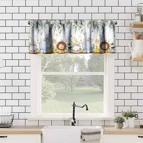 Forest Animal Valance Curtains, Watercolor Wild Animal Bear Fox Deer Kids - Image 4