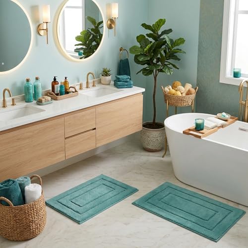 GRANNY SAYS Teal Bathroom Rugs Set 2 Piece, Soft Microfiber Bath Mats by GRANNYSAYS