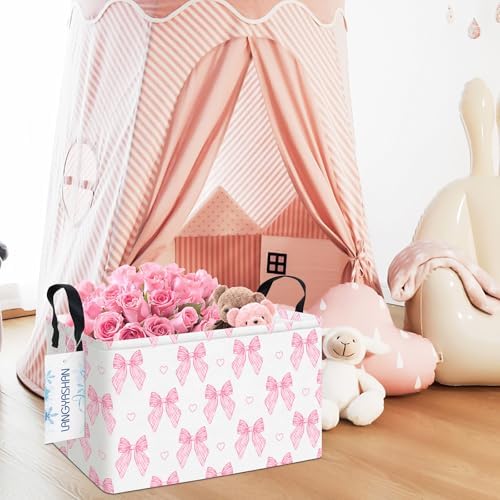 Rectangular Collapsible Pink Bowknot Storage Basket Organizer - Image 5