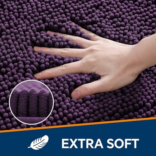 Chenille Bathroom Rug 26"x44" Plum, Non-Slip Plush Bath Mat - Image 3