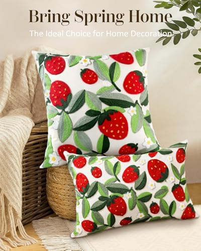 Embroidered Throw Pillow Cover, 20x12 Inch, Strawberry Leaves - Image 5