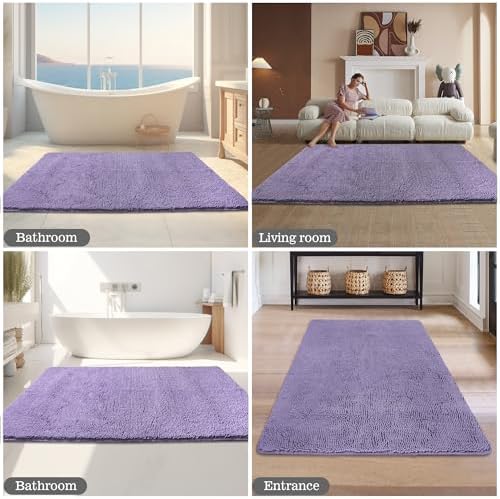 Yeaban Chenille Lavender Bathroom Rug 40"x60", Non-Slip Rubber Backing - Image 5