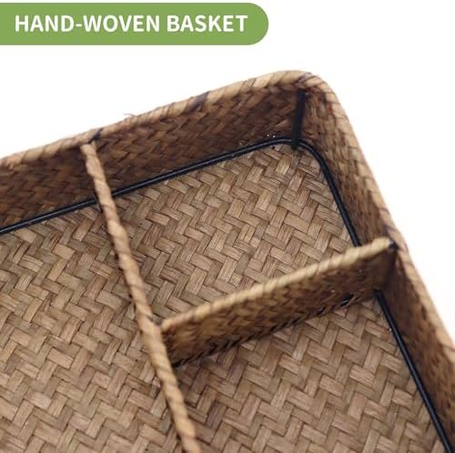 Nonam 4-Section Seagrass Tea Bag Organizer, Wicker Divided Basket - Image 2