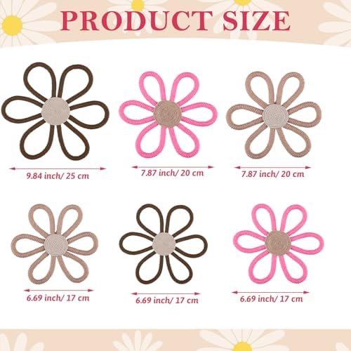 Barydat 6 Pcs Boho Nursery Decor Daisy Flower Woven Macrame Wall Hanging 3 Size - Image 2