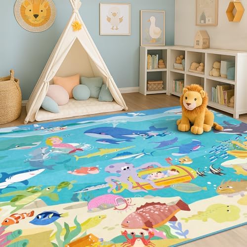 5x7 Ocean Rug for Kids Room – Large Area Rug by HazoHaus