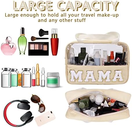 Iqimott Chenille Letter Patch Mama Bag, Preppy Clear Makeup Cosmetic Bag Large - Image 4