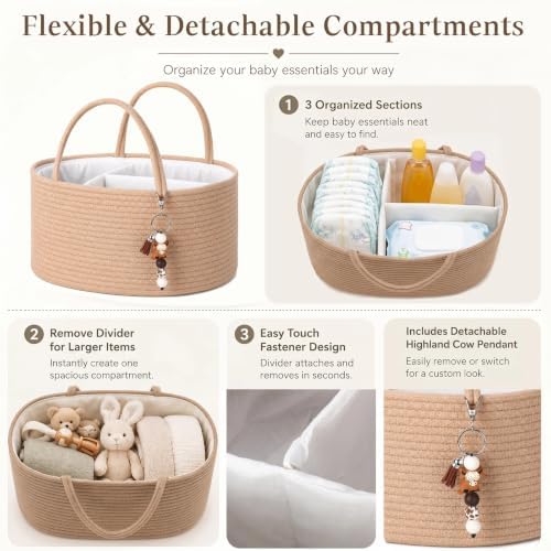 Hushee Highland Cow Baby Diaper Caddy Organizer Bag Basket - Image 5
