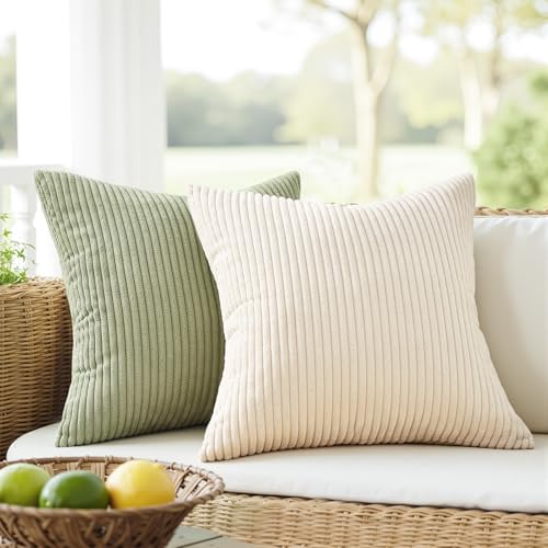Topfinel Green White Spring Pillow Covers 22x22 Inch Set of 4 Boho Nordic - Image 2