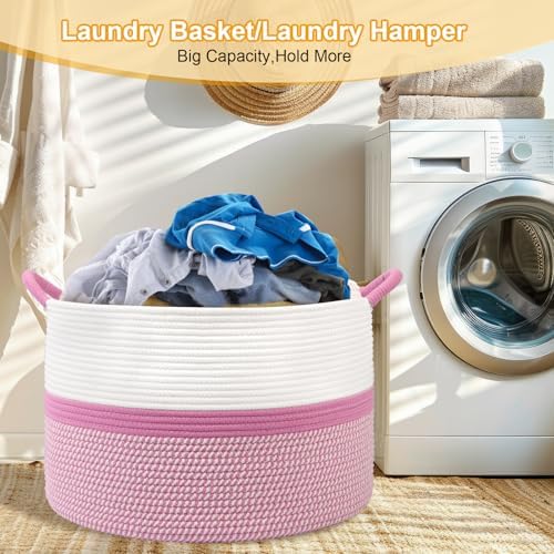 Pink Laundry Basket, Large Blanket Basket - Image 5