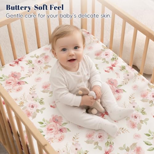 PHF 3 Pack Soft Floral & Animal Crib Sheets Fitted, Comfy Breathable Baby Sheets - Image 2