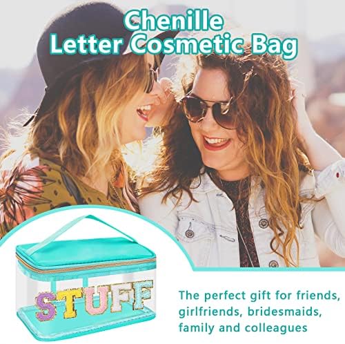 Iqimott Preppy Clear Makeup Bag Stuff Pouch, Chenille Letter Cosmetic Bag - Image 5