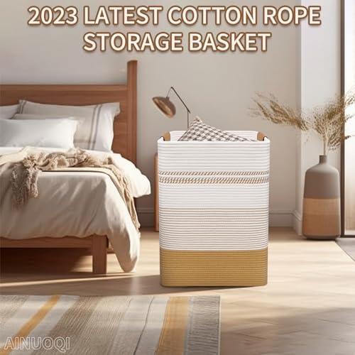 Large Laundry Hamper Basket, 85L Cotton Rope Woven Storage Bin - Image 5