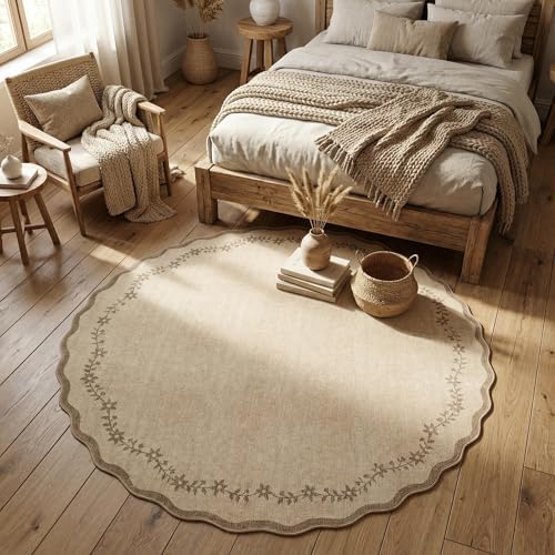 GarveeHome Round Rugs 6ft Scalloped Washable Circle Rug - Image 3