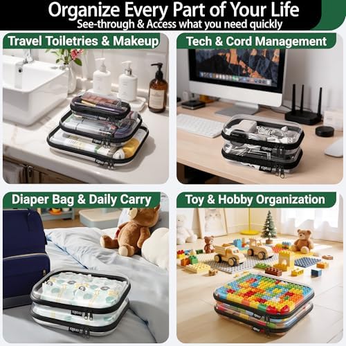 YQBRAO Clear Hard Shell Zipper Cases, 6 Multi-Size Organizers - Image 3