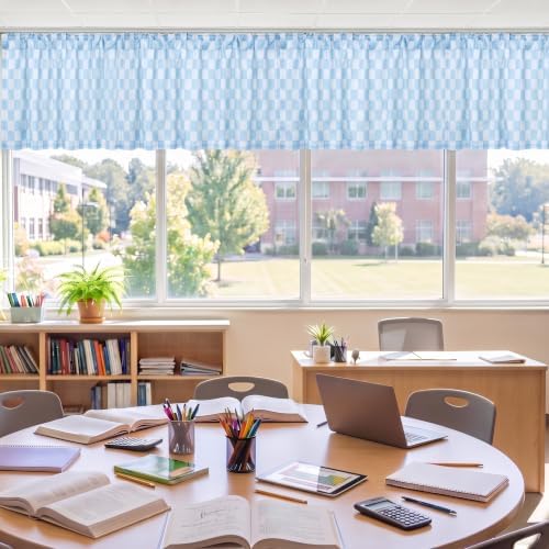4 Pcs Pastel Blue Checkered Window Valance Curtains - Image 5