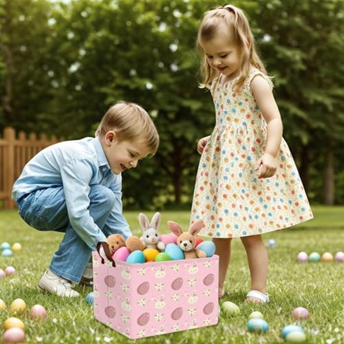Large Cute Easter Basket for Kid Empty Gift Baby Rectangle Storage Bin Bunny - Image 6