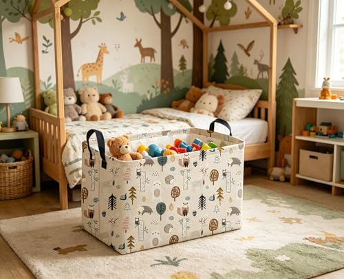 Sanjiaofeng Rectangular Cute Animals Storage Baskets, Foldable Kids Toy Clothes - Image 2
