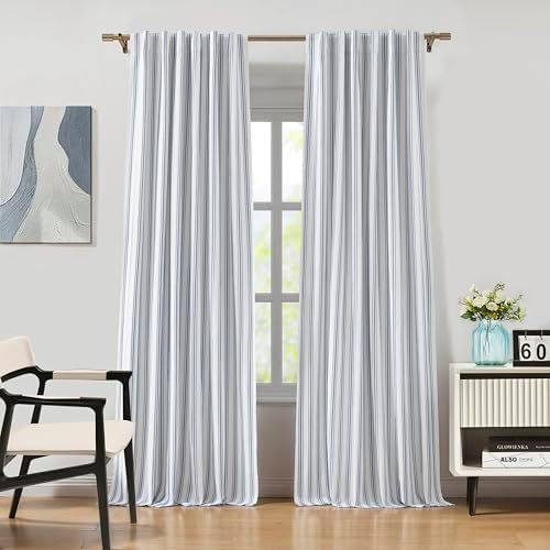 ZJDECOR Blue Striped Full Blackout Curtains 95 Inches Long by ZJDECOR