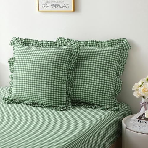 2 Pack Green Gingham Euro Shams Pillow Covers 26''x26'' - Image 7