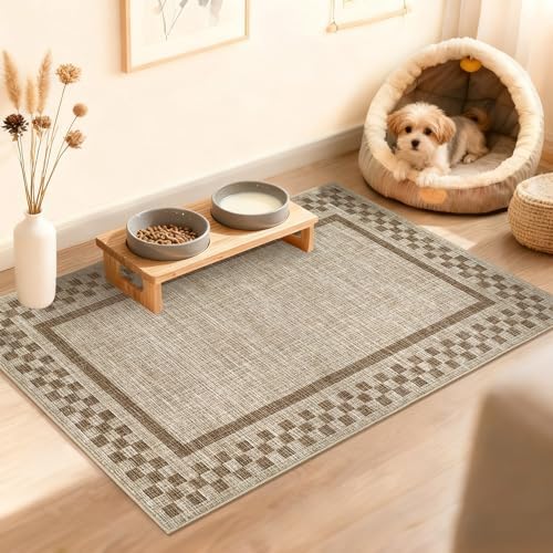 Small Area Rug 2x3 Modern Checkered Entry Rug Solid Color Scalloped Kitchen - Image 3
