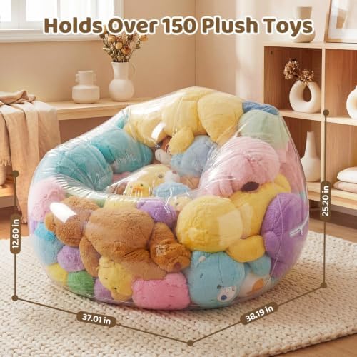 Clear Stuffed Animal Bean Bag Storage Chair, 330LBS Thick Waterproof PVC Large - Image 2
