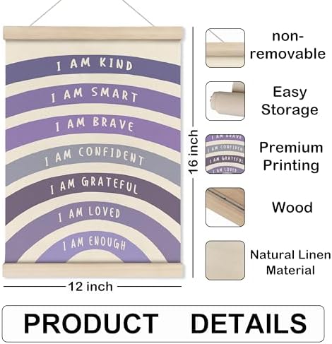 HRQKO Purple I Am Kind Smart Poster Hanger Frame, Boho Rainbow Classroom Wall - Image 7