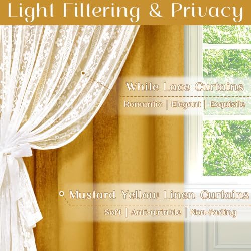 ASPMIZ Linen Kitchen Curtains 36 Inch Double Layer Kitchen Window Curtains - Image 2