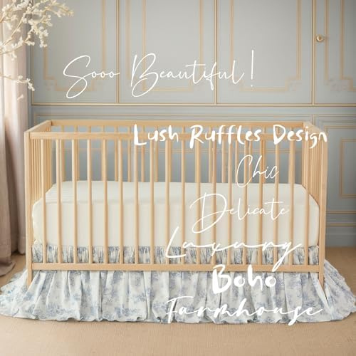 Brandream French Country Toile Floral Print Cotton Crib Skirt Toddler Bedskirt - Image 3